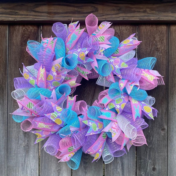 Easter Wreath / Pink Blue Purple White Wreath / Spring Wreath / Easter Bunny