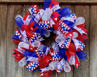 2024 Red White and Blue Wreath / USA Wreath / Patriotic Wreath / Teacher Wreath / 4th of July Wreath / Independence Day / Custom Wreaths