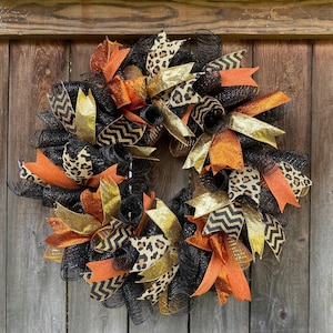 Fall Wreath / Black Orange Gold Wreath / Fall Decor / Thanksgiving Wreath / Gold and Black Decor