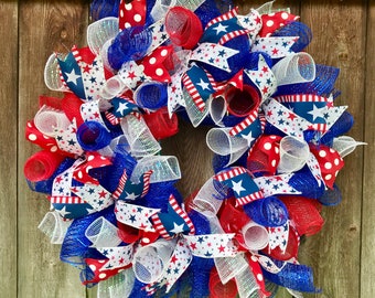 Red White and Blue Wreath / USA Wreath / Patriotic Wreath / Teacher Wreath / 4th of July Wreath / Independence Day / Custom Wreath