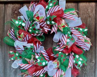 NEW Christmas Wreath / Red White and Green Wreath / Holiday Wreath / Christmas Decor / Red White and Green Christmas / Gift