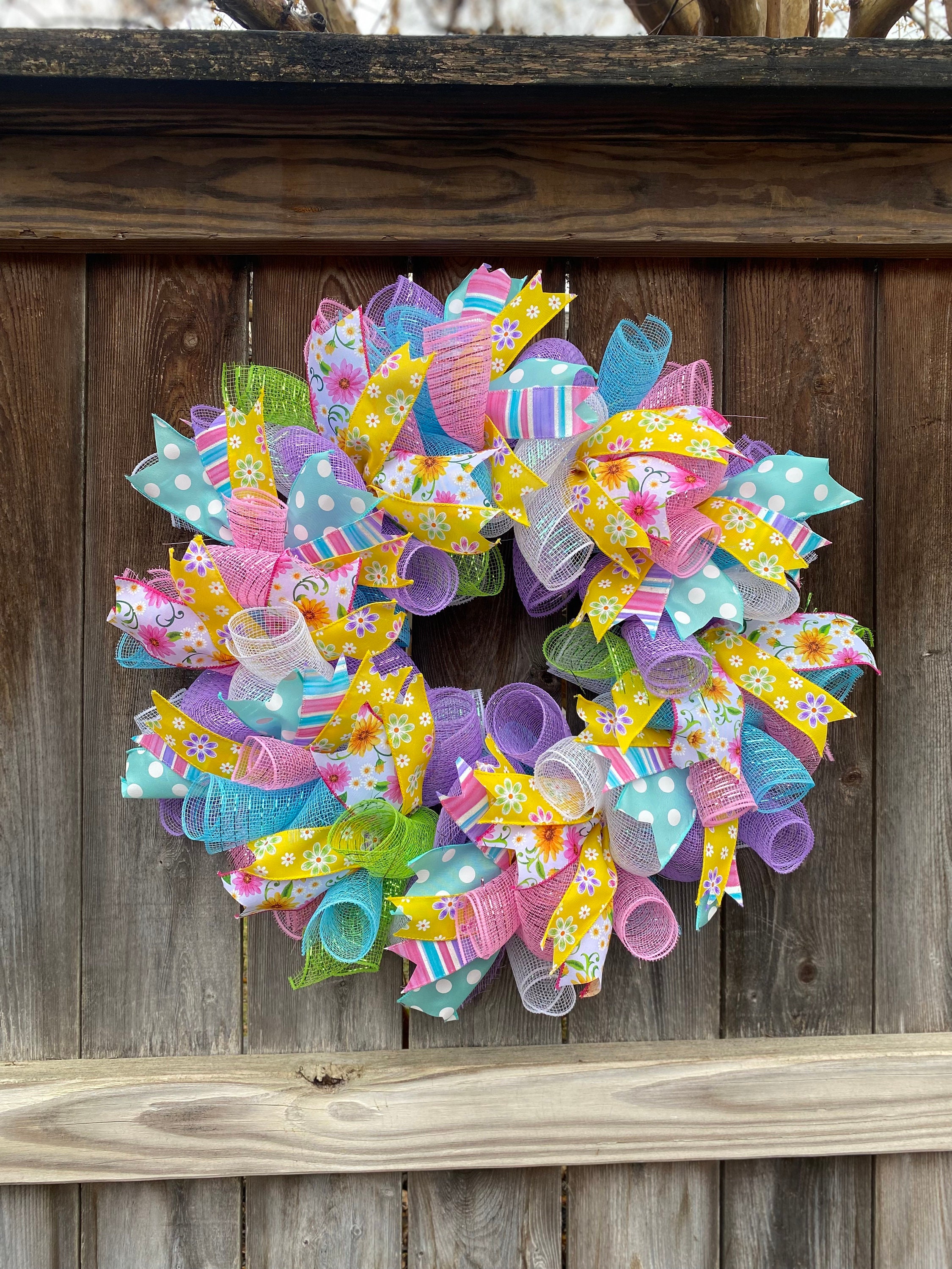 Spring Wreath / Pastel Colored Wreath / floral yellow blue pink purple decor