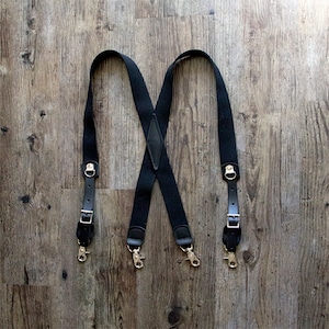 X-Back BLACK Snap Suspenders (Brass)