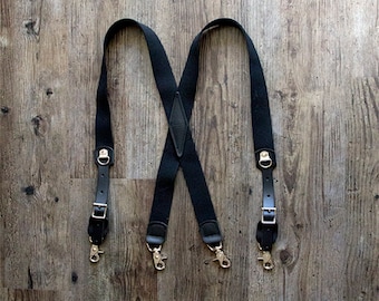 X-Back BLACK Snap Suspenders (Brass)