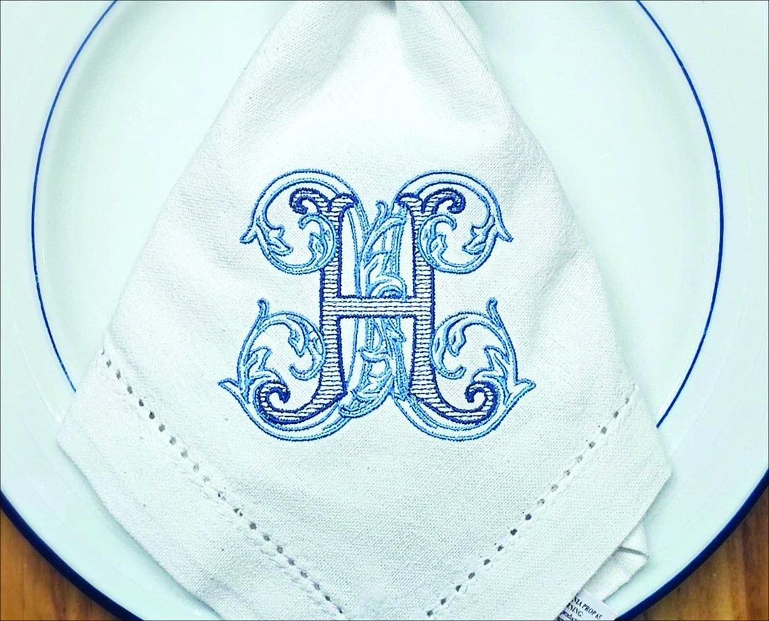 Monogrammed Linen Napkins Vintage Vine Embroidered Single Etsy