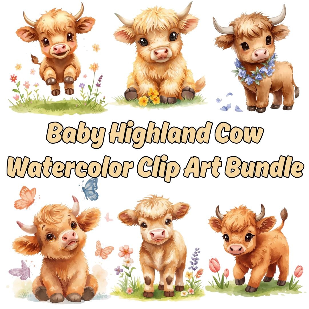 Baby Highland Cow Watercolor Clip Art Bundle - Etsy