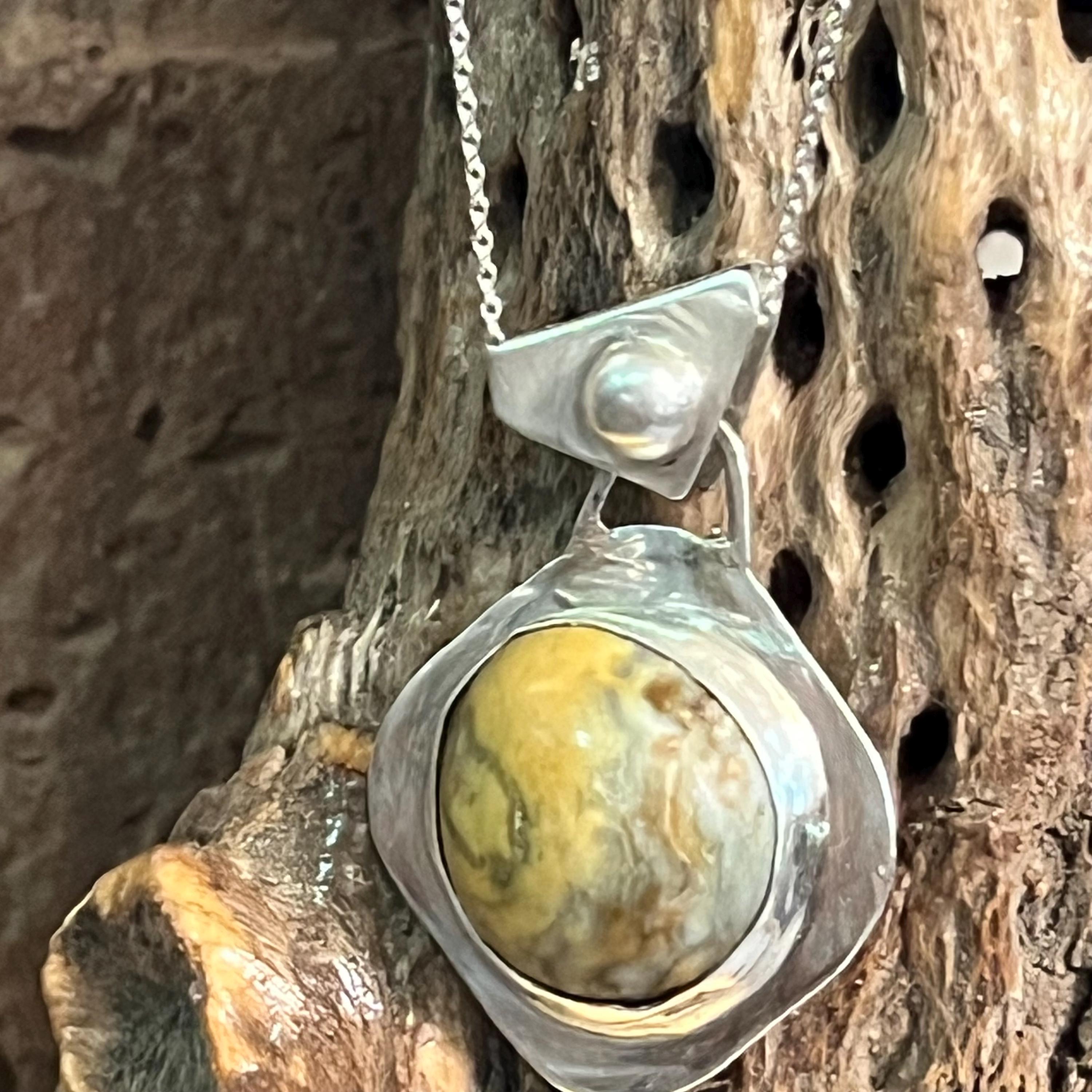 Handmade, Sterling and Fine Silver, with Natural, Handcut Jasper Pendant