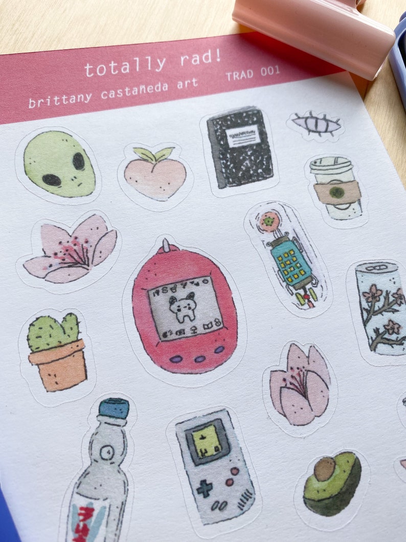 kiss cut sticker sheet totally rad aesthetic kawaii 90s etsy