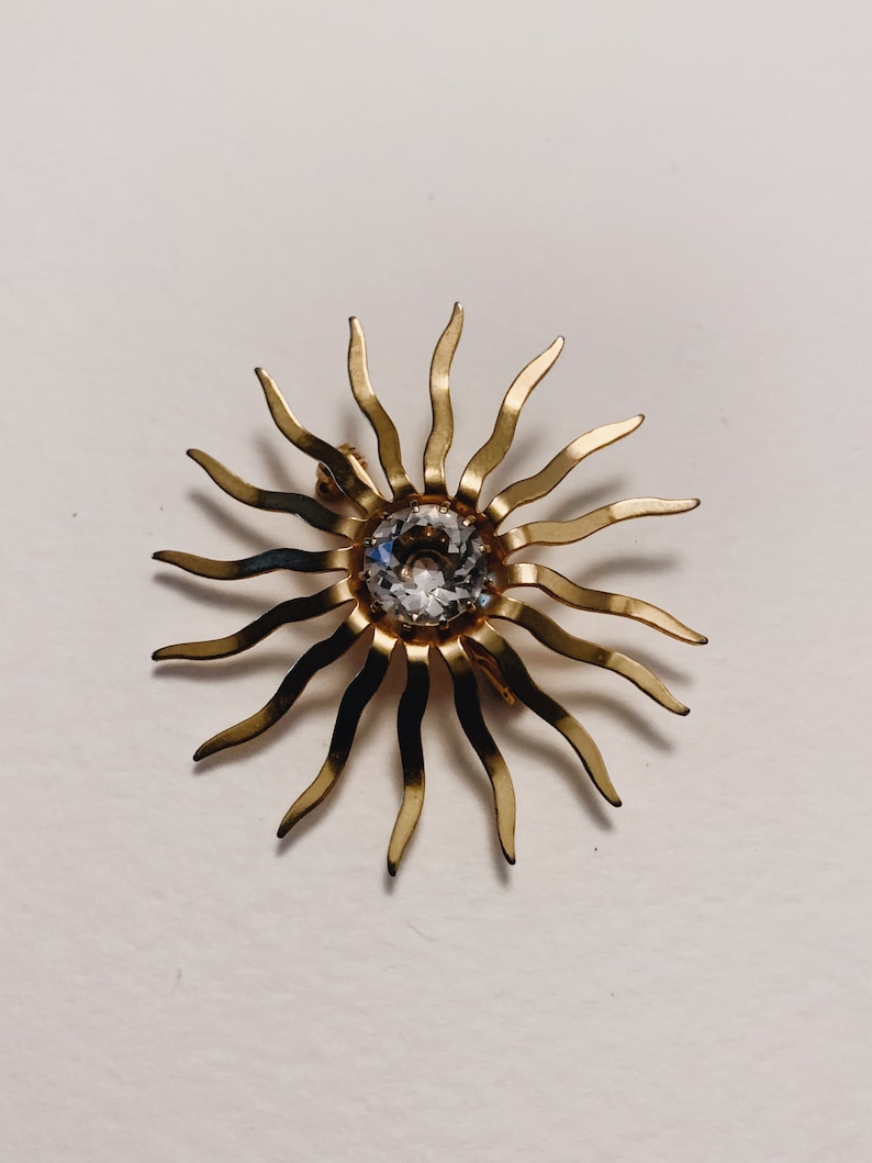 Vintage Signed Sarah Cov Coventry Large Gold Tone /& Pearl Sunburst Sun Flower Brooch Pin