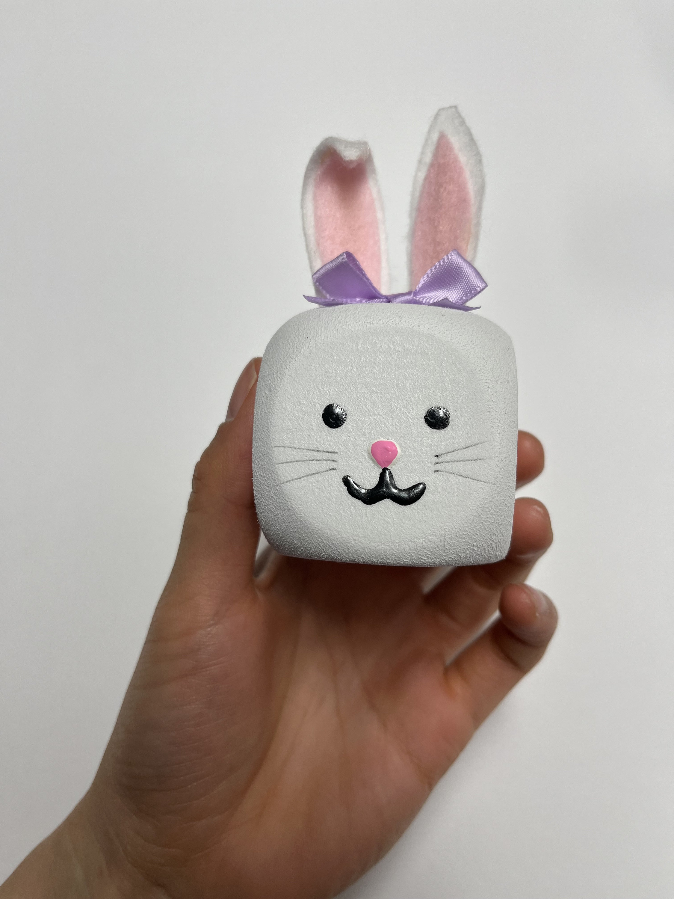 5 Mini Easter Bunnies / Cute Foam Dice Bunny With Purple Bow / Adorable