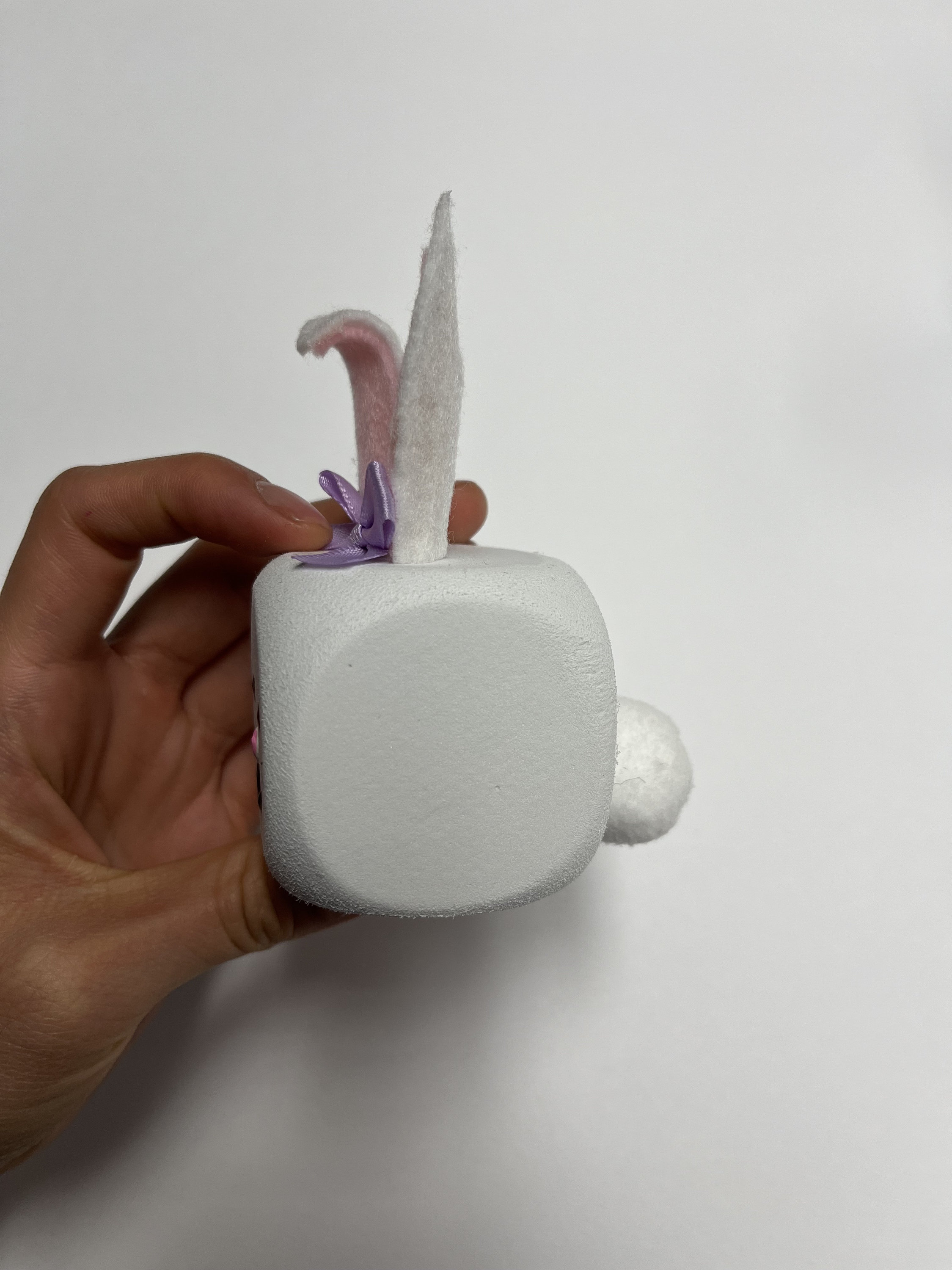 5 Mini Easter Bunnies / Cute Foam Dice Bunny With Purple Bow / Adorable