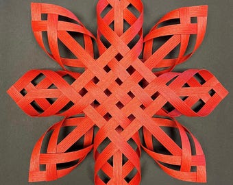 Handwoven Christmas Tree Topper / Scandinavian Woven Star / Carolina Snowflake / Unique Handwoven Winter Decor [Bright Red Version]