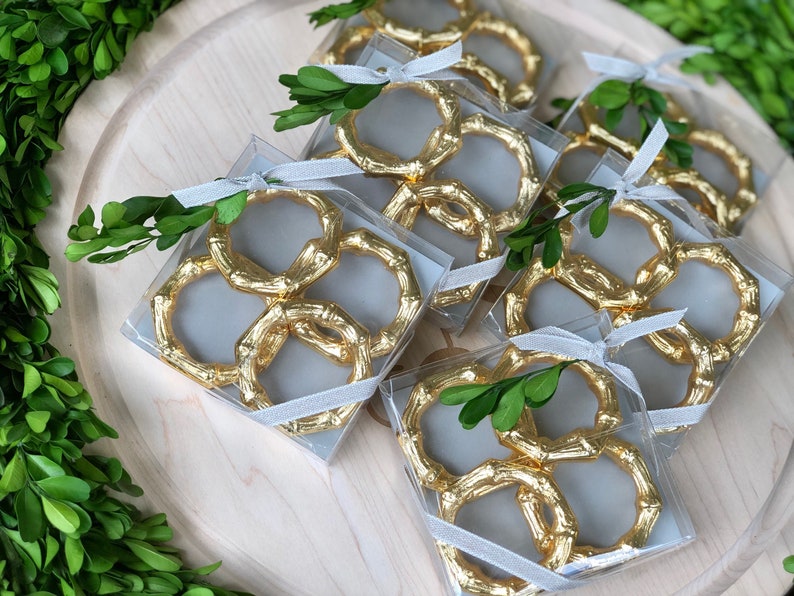 Gold Bamboo Napkin Ring Set of 4 Etsy