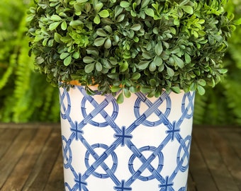 Blue Trellis Wastebasket, Monogrammed, NEXT DAY SHIP