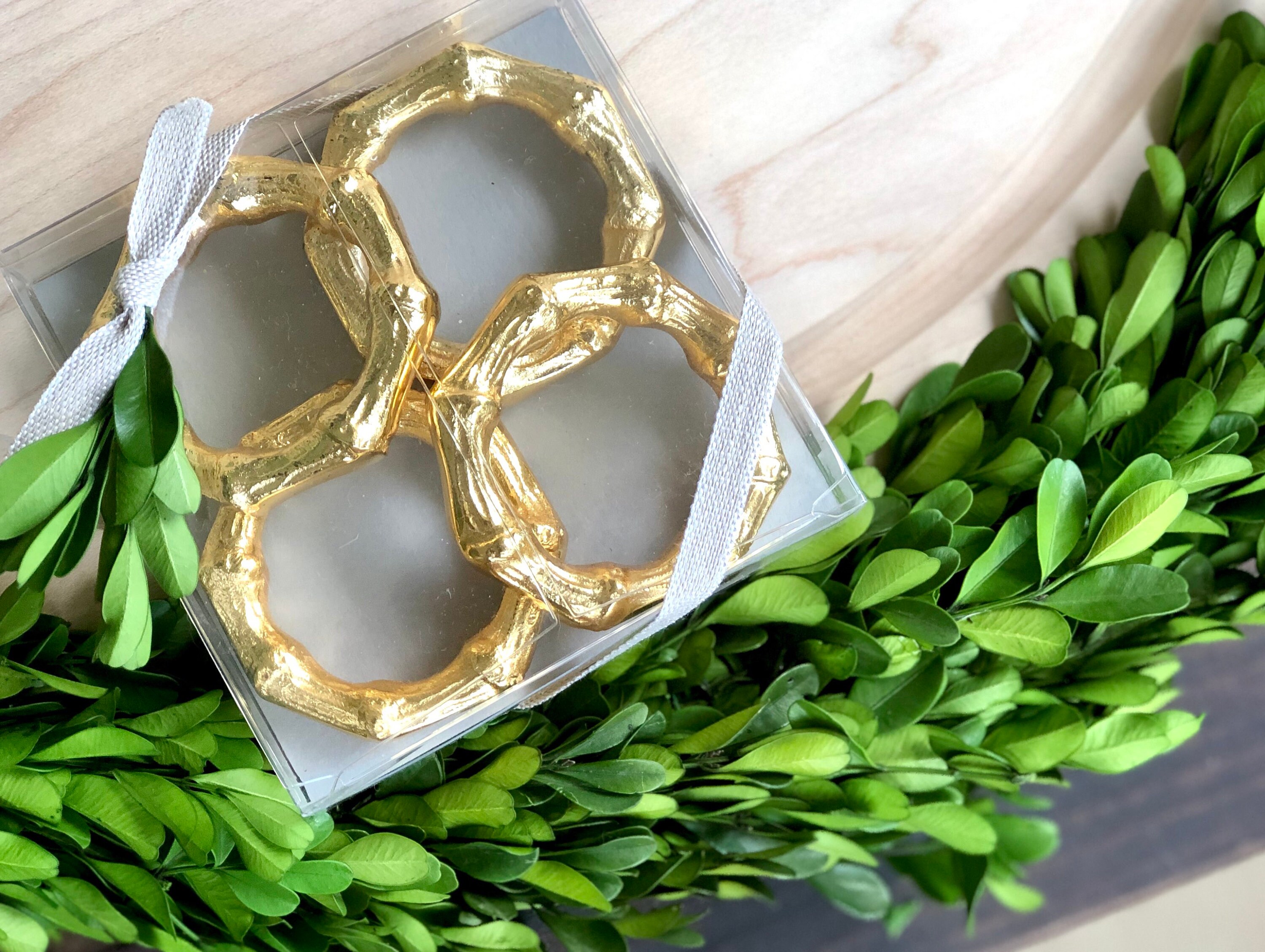 Gold Bamboo Napkin Ring Set of 4 Etsy