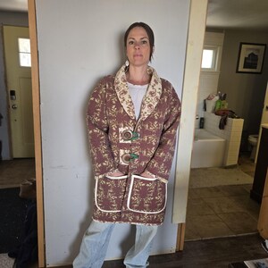 Upcycled Quilt Jacket: Oversize Fit, Floral Pattern, Button Closure Coat