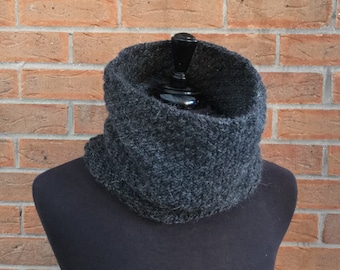 Hand Knitted Rowan Cocoon Chunky Cowl. Hand Knit Grey Merino Wool & Kid Mohair Loop Scarf.