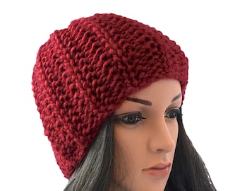 Hand Knit Red Woollen Hat. Hand Knitted Red Hat. Hand Knitted Ribbed Beanie. Hand Knitted Red Hat. Unisex Rib Beanie Hat.