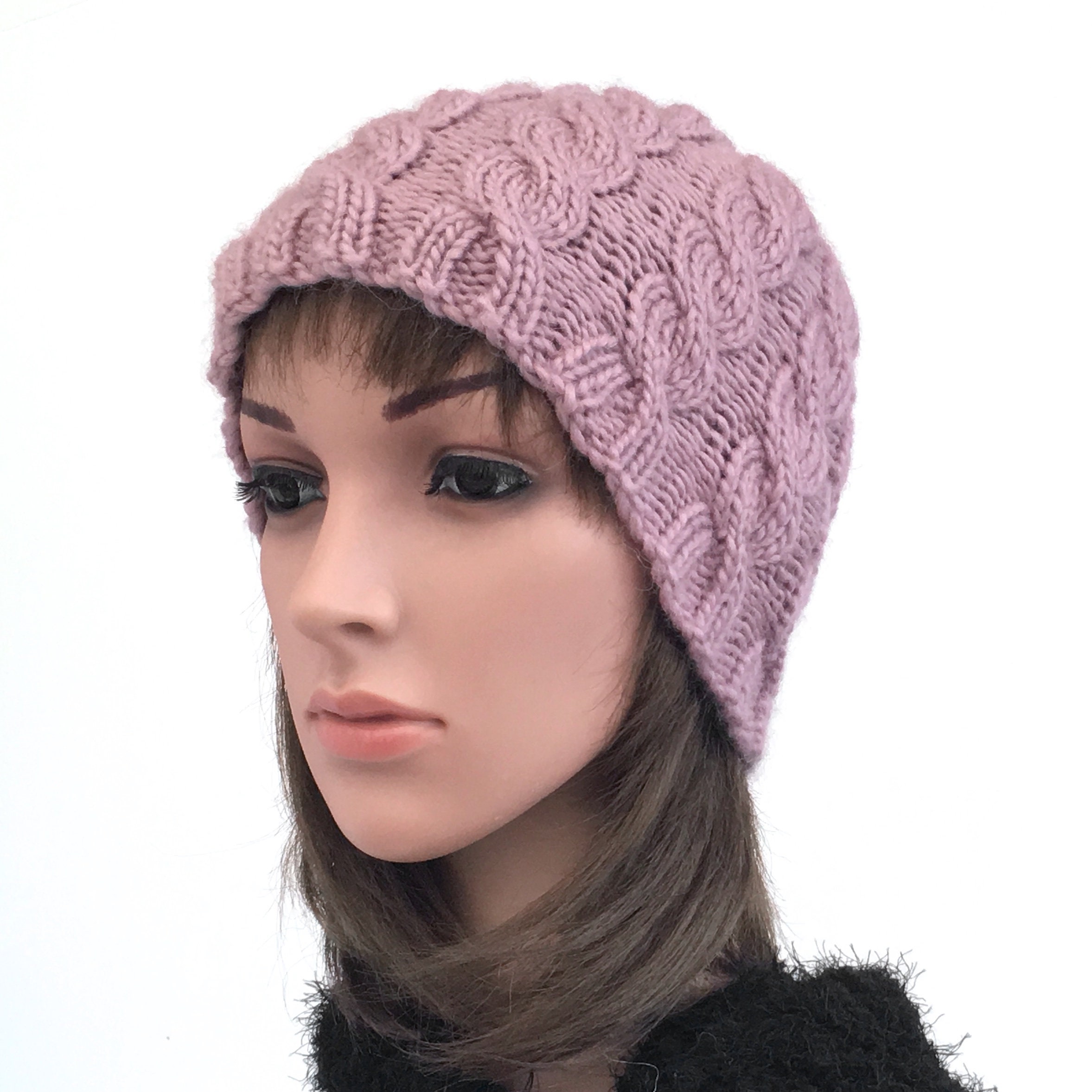 Pink Chunky Knit Hat. Pink Chunky Cable Hat. Pink Wool Hat. Etsy