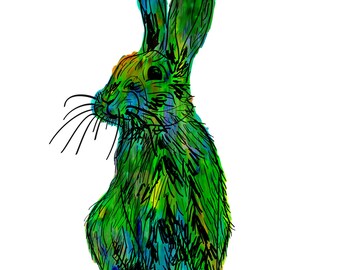 Rabbit(5OG) Giclée Print - Cavanata - 8" X 10" Rabbit Graphic Fine Art Print, Original Illustration, Animal Art