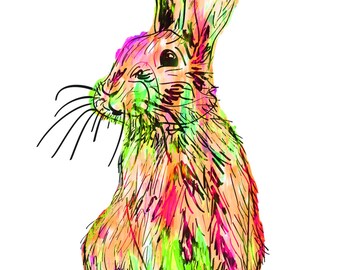 Rabbit(5C) Giclée Print - Cavanata - 8" X 10" Rabbit Graphic Fine Art Print, Original Illustration, Animal Art