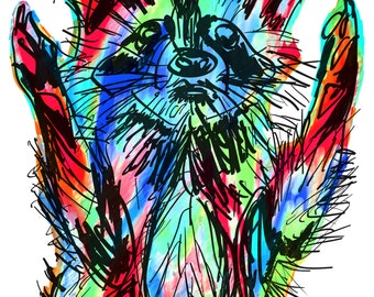 Raccoon(4C) Giclée Print - Cavanata - 8" X 10" Raccoon Graphic Fine Art Print, Original Illustration, Animal Art