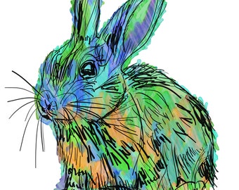 Rabbit(1OG) Giclée Print - Cavanata - 8" X 10" Rabbit Graphic Fine Art Print, Original Illustration, Animal Art