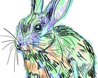Rabbit(1B) Giclée Print - Cavanata - 8" X 10" Rabbit Graphic Fine Art Print, Original Illustration, Animal Art