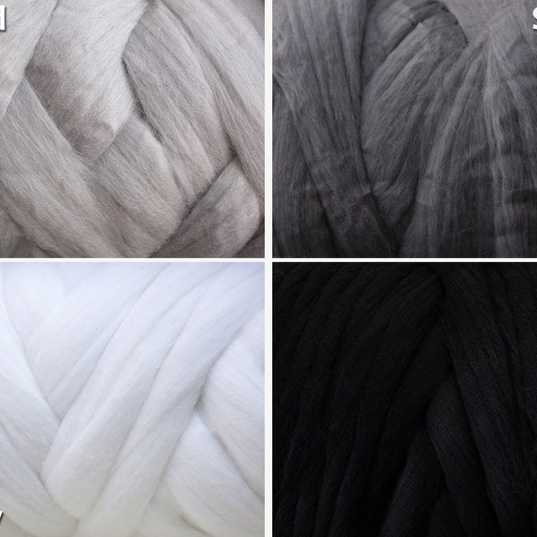 Corriedale Wool Roving 3.5 oz. 100 g Wool Rove Wet Needle Felting Spinning Fiber black white gray