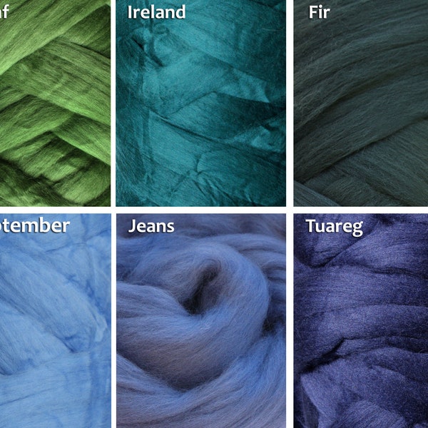 Corriedale Wool Roving 3.5 oz. 100 g Wool Rove Wet Needle Felting Spinning Fiber blue green