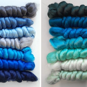 8 colors 5.4 oz viscose sample pack blue variety kit Felting Supplies Wet Nuno Felting starter Viscose