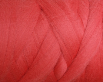 Lana merino extrafina de 19 micras, 4 oz, color rojo coral, suministros para fieltrar, hilar, tejer y tejer, tops extrafinos.