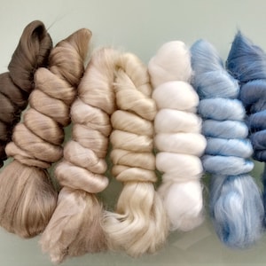 Viscose Fiber Nuno Wet Felting Supply Spinning Fiber Rove blue beige craft supplies doll hair