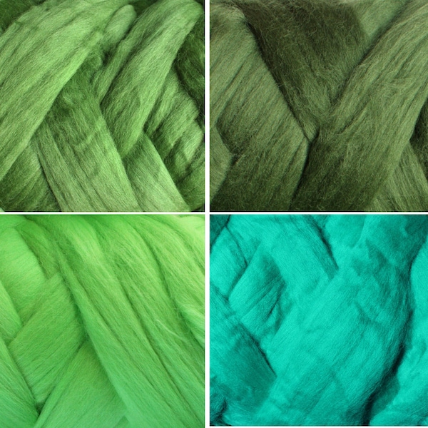 4 oz 19 micron Merino Wool Roving Extra Fine dark teal green blue Felting Nuno Felting Spinning Weaving Knitting extrafine tops supply