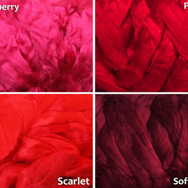 SALE 2 oz Viscose Fiber Extra Fine Nuno Wet Felting Supply Spinning Fiber Roving tops red paper silk alternative textile art bamboo fibre