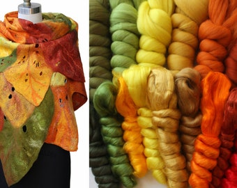 Felting Kit Autumn Leaves Scarf Wet Felting kit - Tutorial, supply kit felting, includes all materials and instructions for a felted scarf