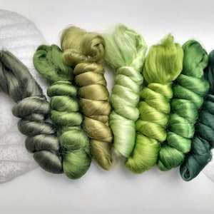 5.1 oz Viscose Fiber 7 colors Wet Felting Supplies Spinning Fiber Roving tops green kit pack paper making textile fiber art bamboo fibre