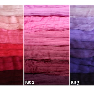 6 colors 6 oz Australian Merino Wool Rove Roving Extra Fine 19 microns gradient pink purple felting kit sample pack Spin Spinning supplies