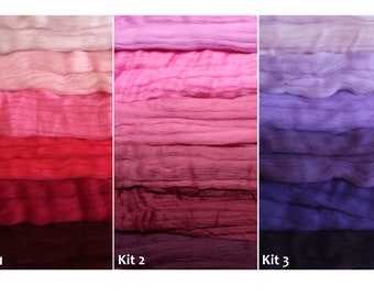 6 colors 6 oz Australian Merino Wool Rove Roving Extra Fine 19 microns gradient pink purple felting kit sample pack Spin Spinning supplies