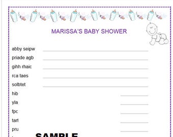 BABY SHOWER Word Game -Very Fun! Cute Baby Words! You can Personalize Header! Print as Many as You Need! Answer Key Included.