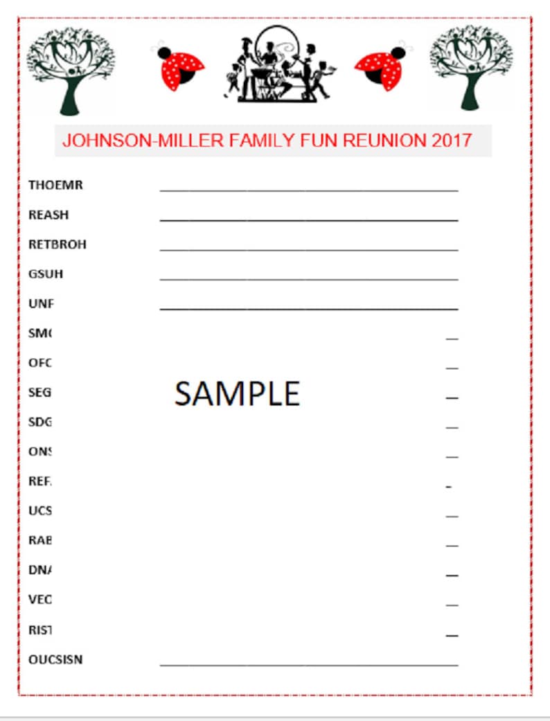 FAMILY REUNION Party Word Game Fun and Easy to Play You can | Etsy