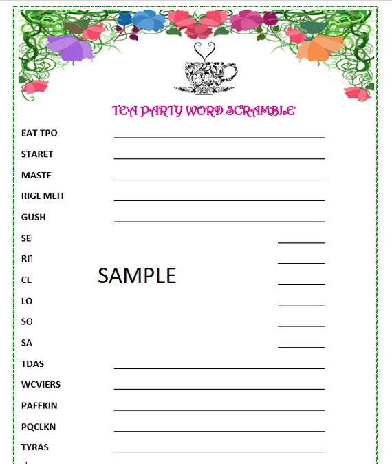 TEA PARTY Word Game Very Fun and Easy to Play. Celebrate Girl - Etsy