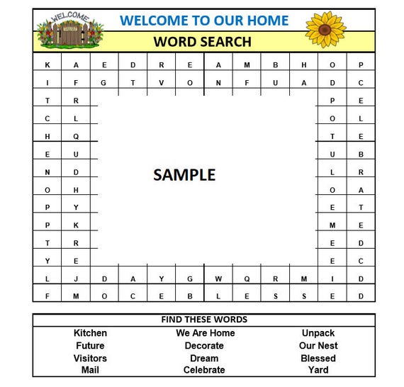 Housewarming Party Word Search Game Fun Way To Celebrate A Etsy