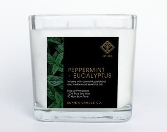 Peppermint + Eucalyptus 100% Pure Soy Double Wick Candle