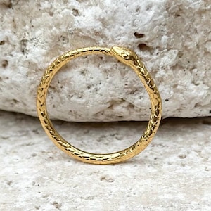 OUROBOROS 18K Gold Serpent Ring, Tarnish Resistant Plated Snake Ring, Dainty Gold snake rings, serpent rings, Dainty stacking ring