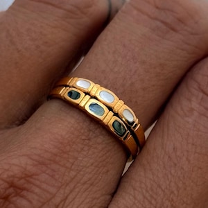 Gold Ring Set of 2 – Abalone and Mother of Pearl Vermeil Stacking Bands