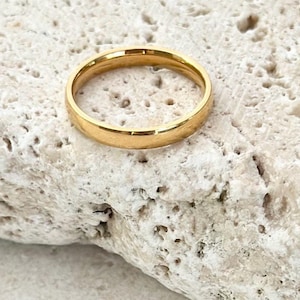 18K Gold Thin Stacking Ring, Minimal Waterproof Band
