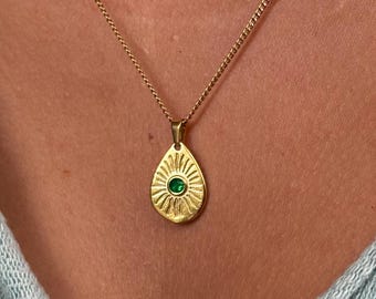 18K Gold Sun Medallion Necklace • Gemstone Celestial Charm • Everyday Layering Pendant