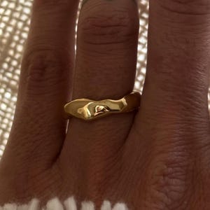 18K Gold Asymmetrical Ring, Organic Shape Gold Band, Sculptural Statement Jewelry, Minimalist Gift for Him and Her, Modern Boho Ring