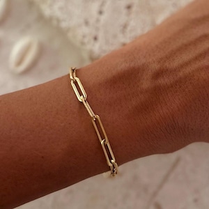 Gold Paperclip Chain Bracelet 18K Gold Plated Tarnish-Resistant Minimalist Jewelry Gift for Women